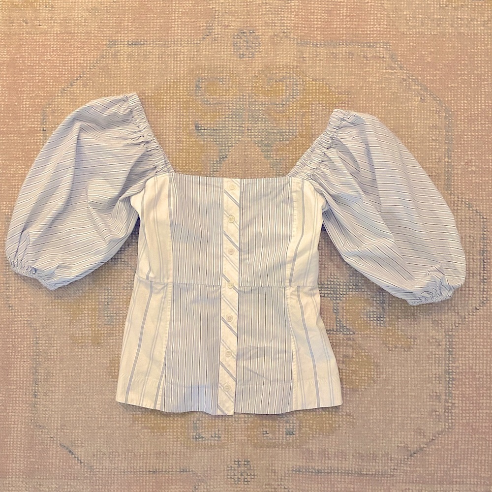Ganni puff sleeve cotton poplin blouse